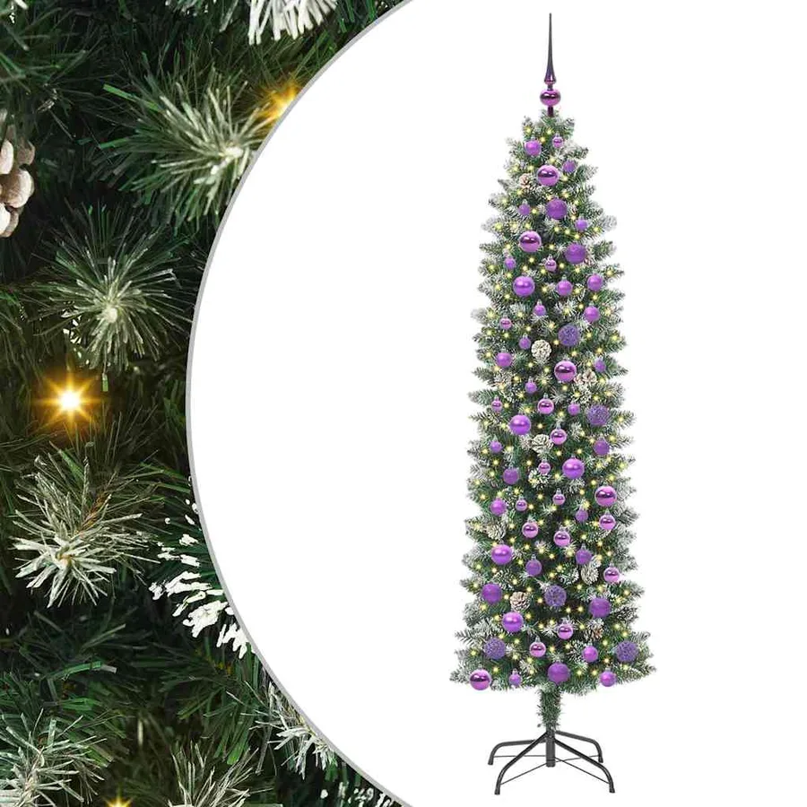 Arbre de Noël artificiel slim avec 300 LED Vert et blanc 180 cm - 2