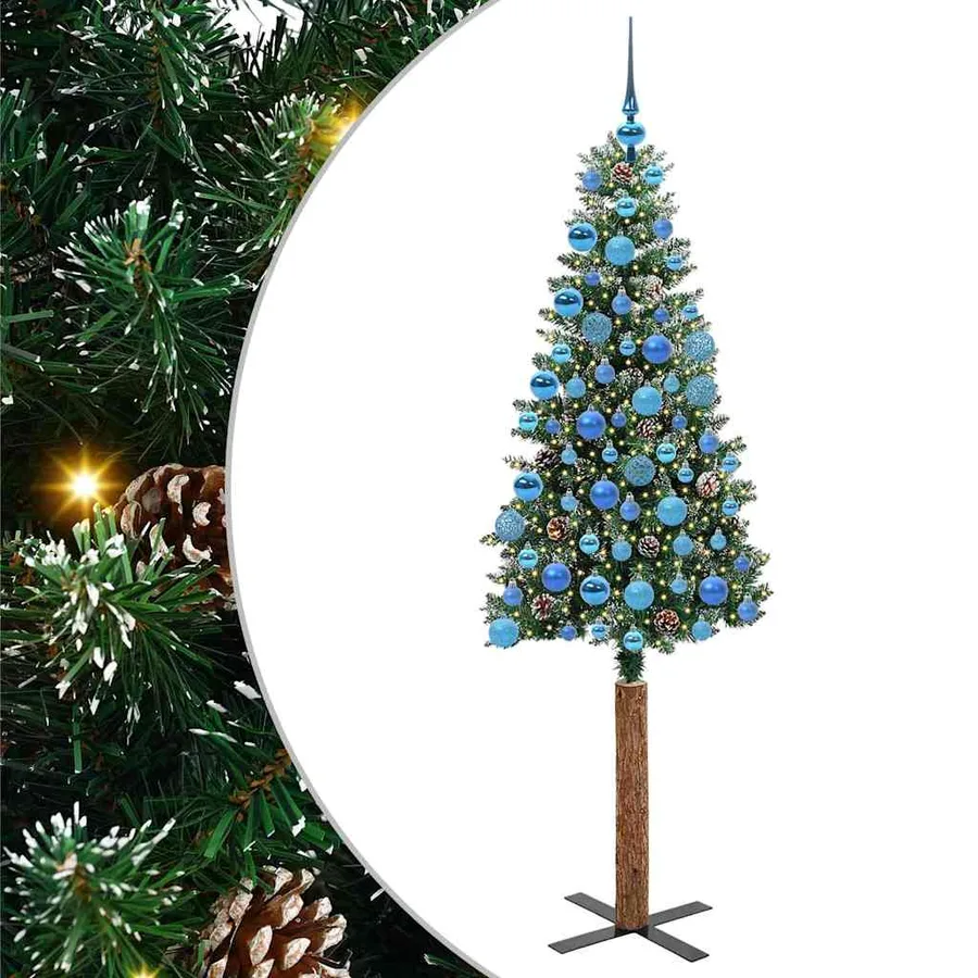 Sapin de Noël mince Vert 180 cm PVC et bois de pin massif - 2