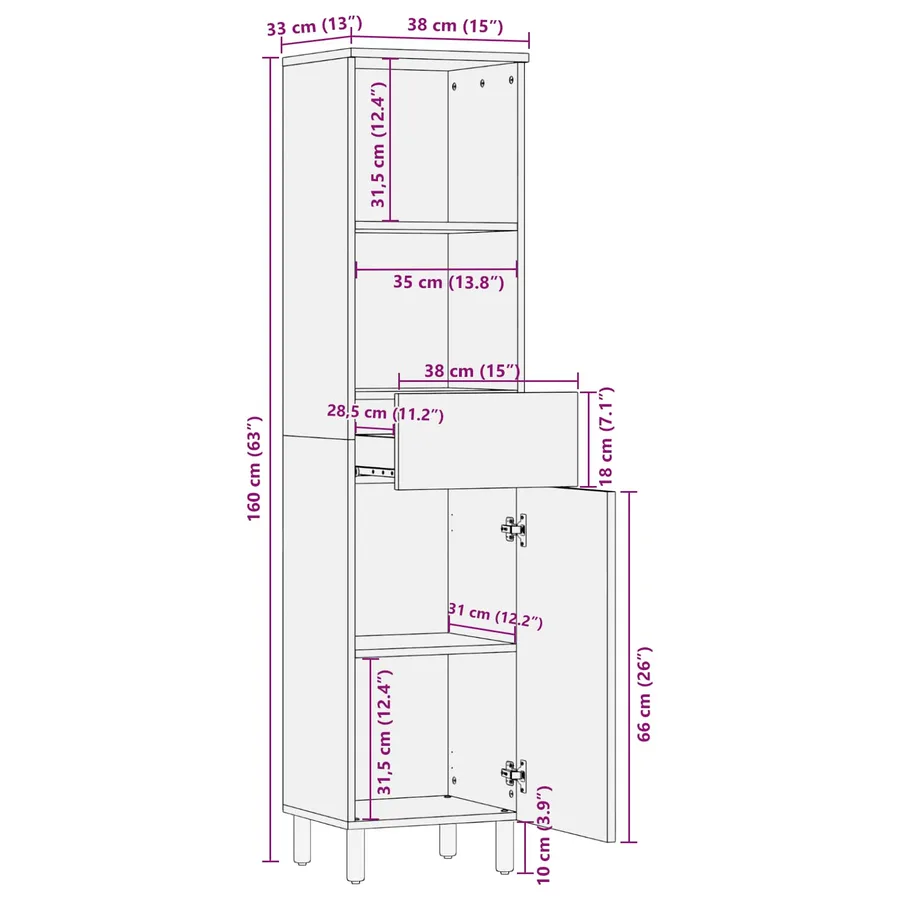 Armoire de salle de bain Noir et Blanc 38 x 33 x 160 cm - 11
