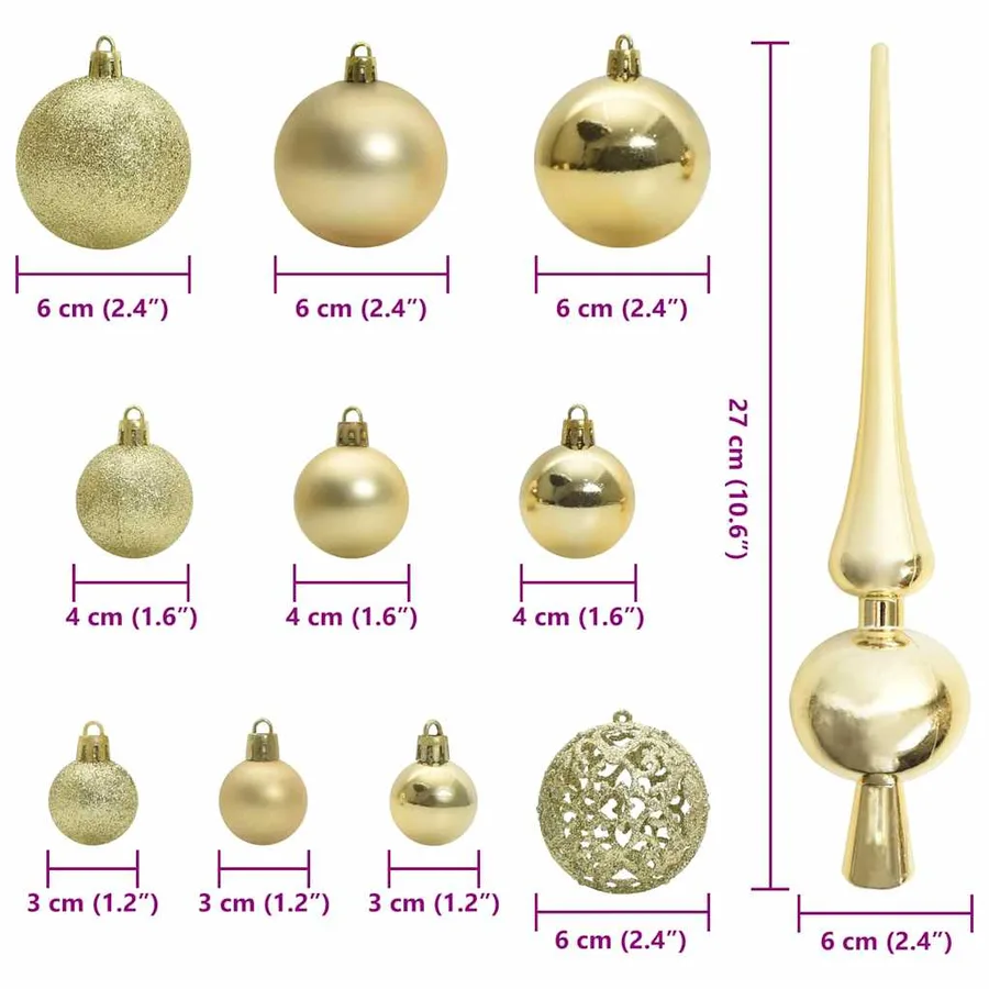 Ensemble de Boules de Noël avec 150 LED 61 pcs Doré Plastique - 9