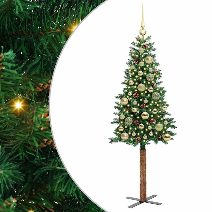 Sapin de Noël mince Vert 150 cm PVC et bois de pin massif - 2