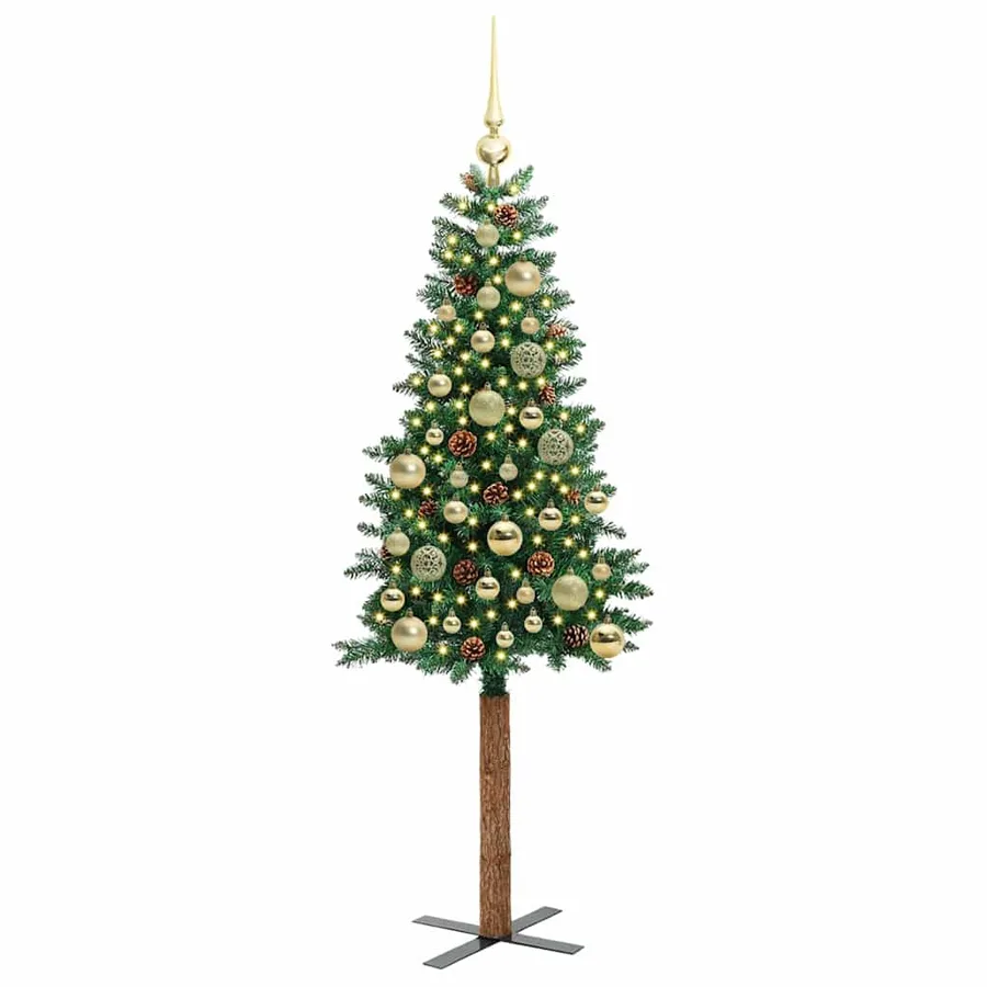 Sapin de Noël mince Vert 150 cm PVC et bois de pin massif - 3