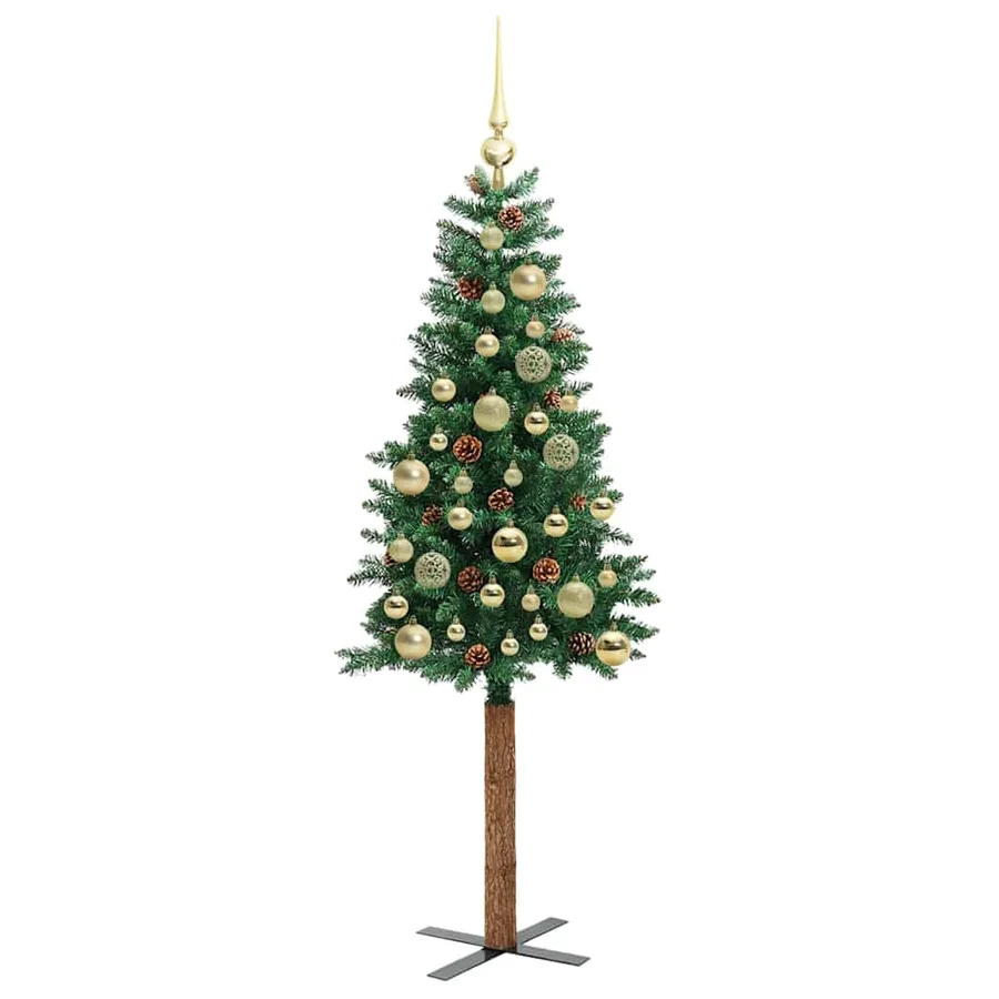 Sapin de Noël mince Vert 150 cm PVC et bois de pin massif - 4