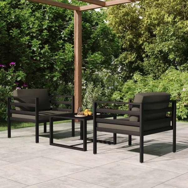 Salon de jardin 3 pcs avec coussins Aluminium Anthracite