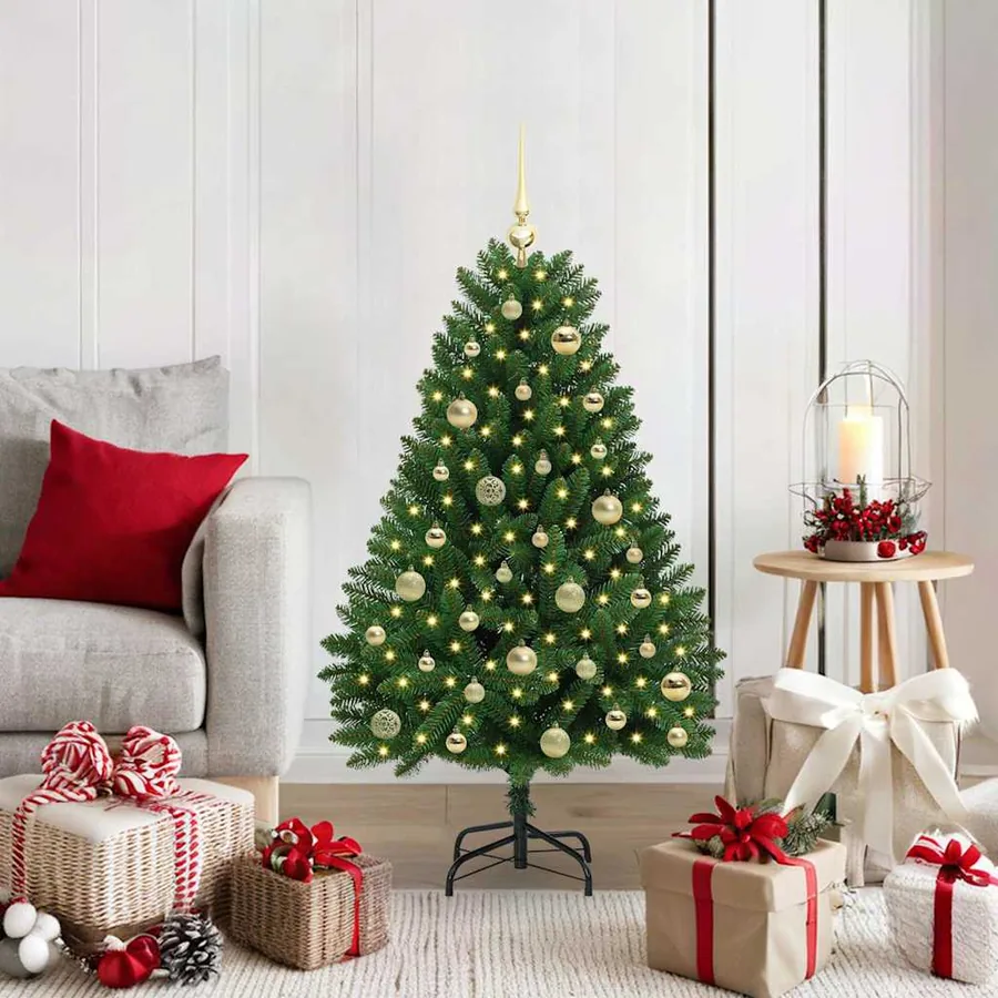 Sapin de Noël artificiel avec 150 LED Vert 120 cm PVC et métal