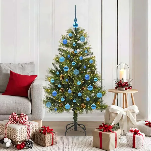 Sapin de Noël artificiel avec branches pliables et cônes 150 cm
