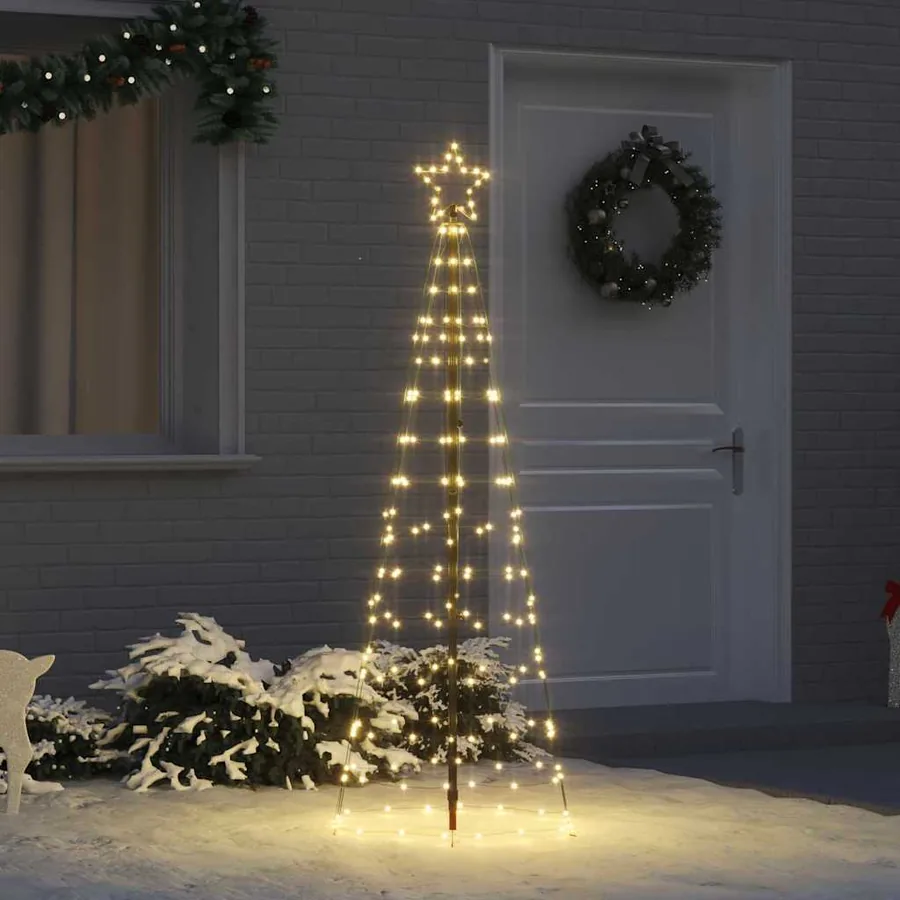 Arbre de Noël LED avec piquets au sol Blanc chaud 250 cm Fer