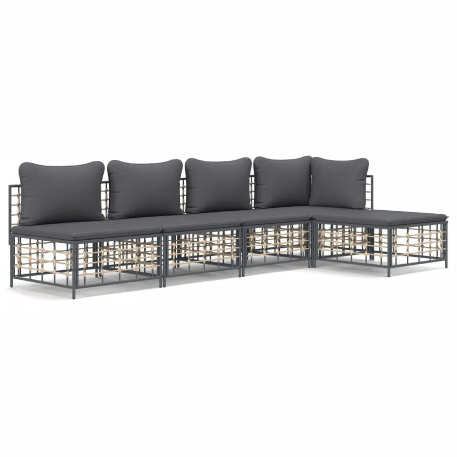 Salon de jardin 5 pcs avec coussins anthracite résine tressée - 2