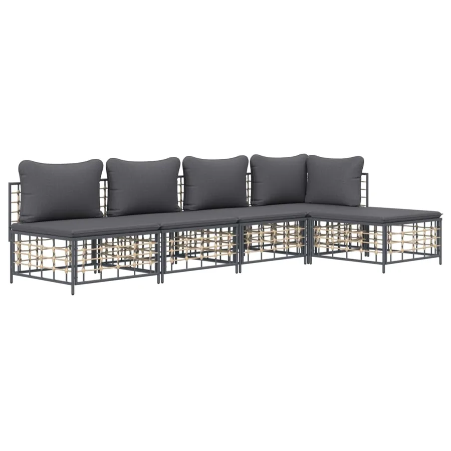 Salon de jardin 5 pcs avec coussins anthracite résine tressée - 3