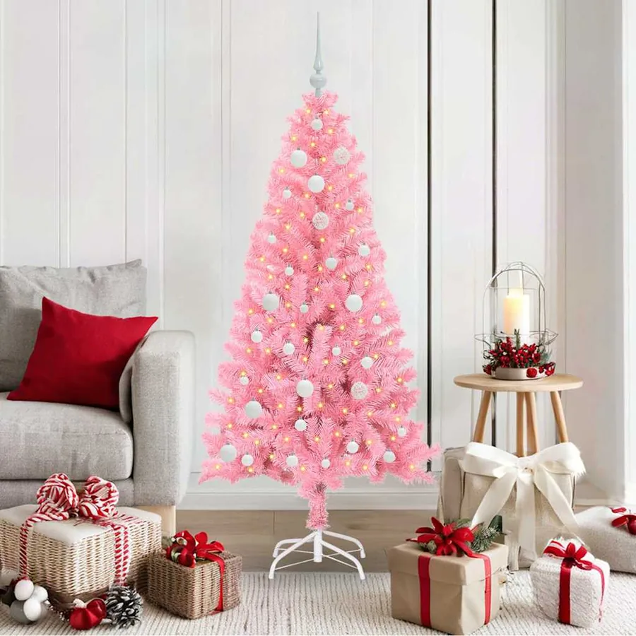 Sapin de Noël avec 150 LED avec support Rose 150 cm PVC