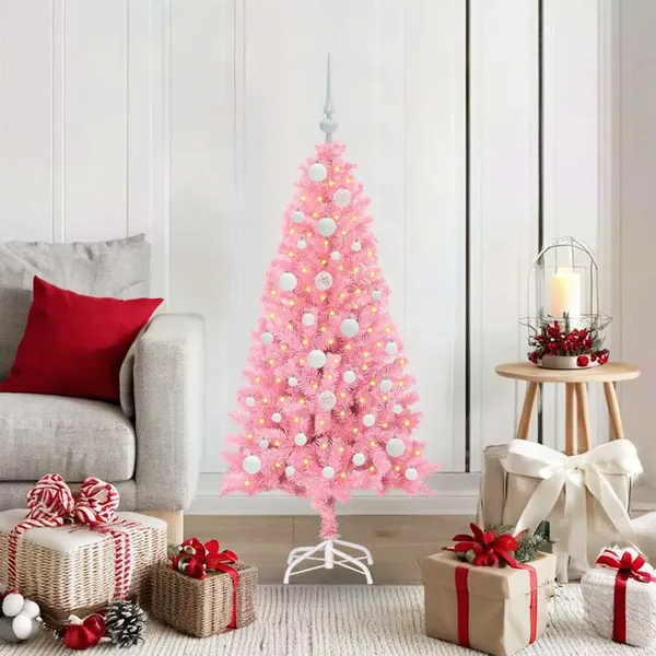Sapin de Noël avec 150 LED avec support Rose 120 cm PVC