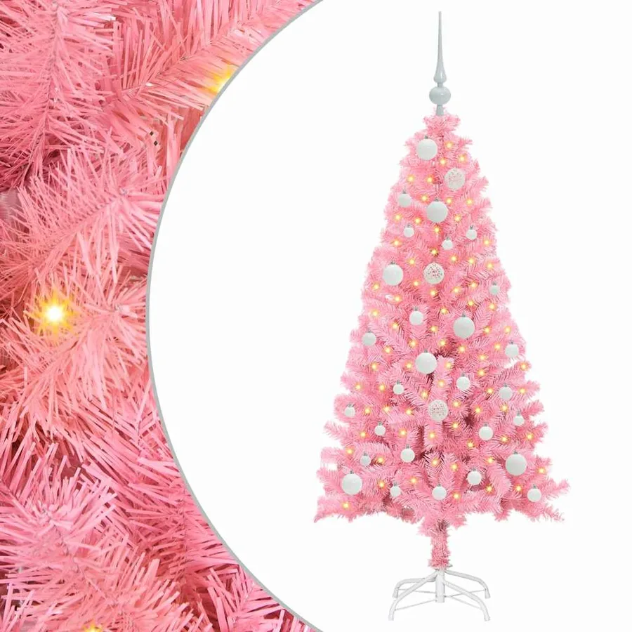 Sapin de Noël avec 150 LED avec support Rose 120 cm PVC - 2