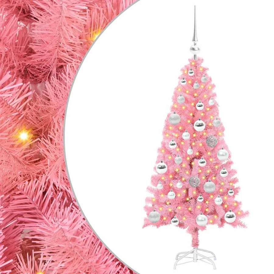 Sapin de Noël avec 150 LED avec support Rose 120 cm PVC - 2