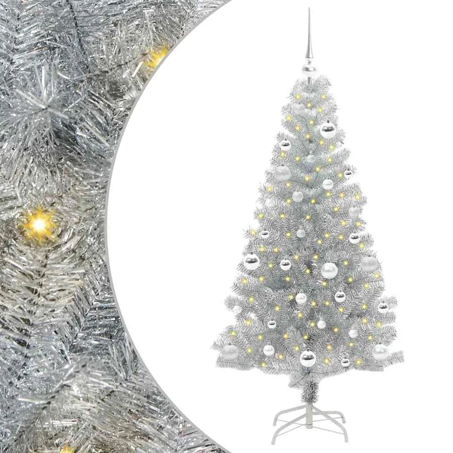 Sapin de Noël avec 150 LED avec support Argent 150 cm PET - 2