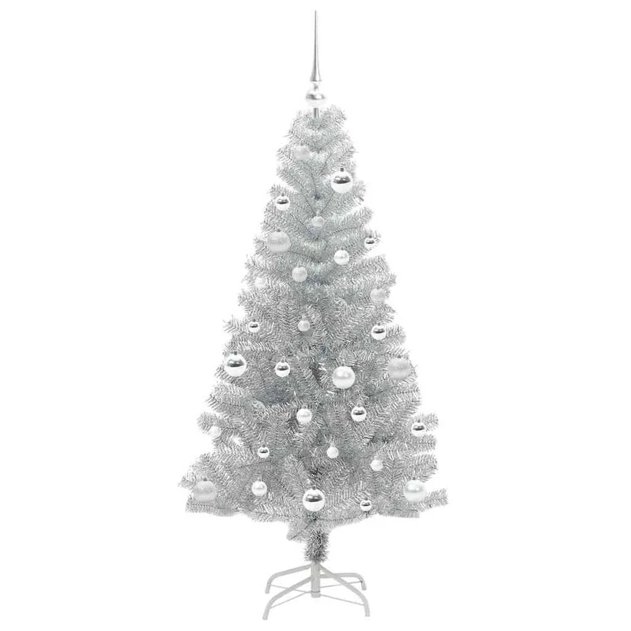 Sapin de Noël avec 150 LED avec support Argent 150 cm PET - 4