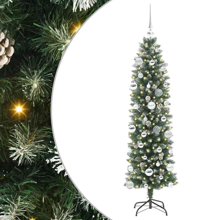 Arbre de Noël artificiel slim avec 150 LED Vert et blanc 150 cm - 2