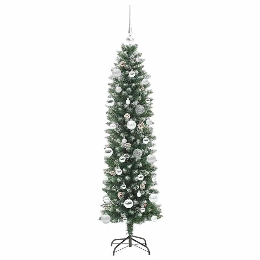 Arbre de Noël artificiel slim avec 150 LED Vert et blanc 150 cm - 4