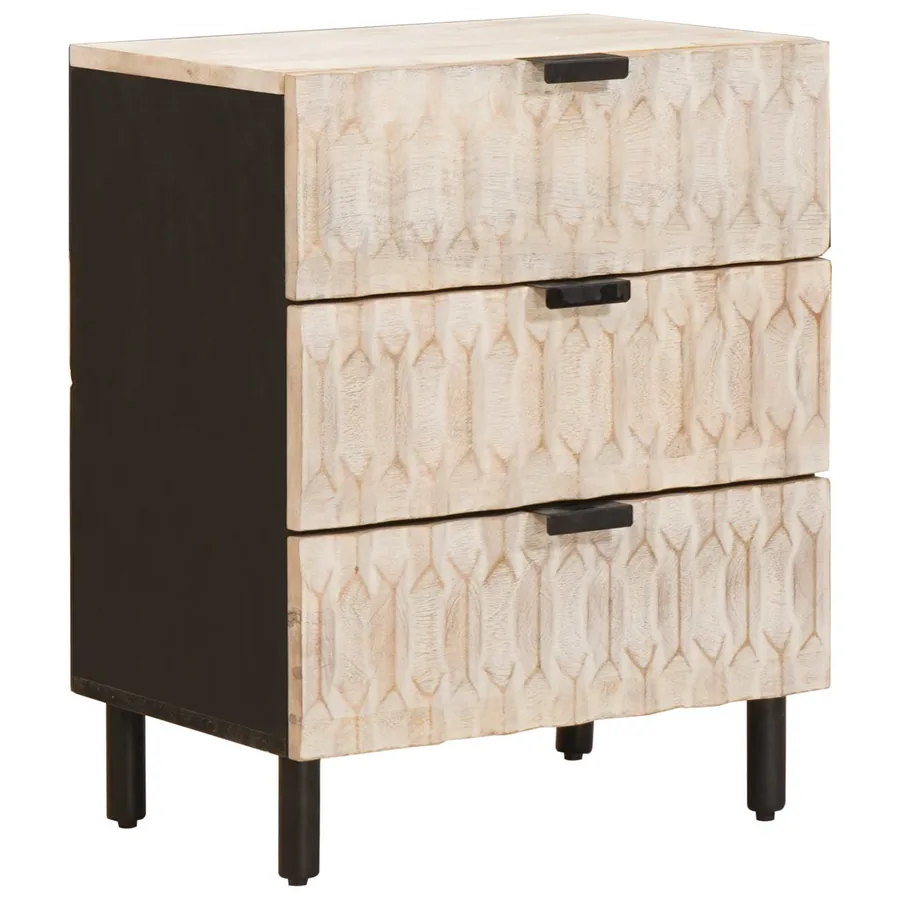 Cabinet de chevet Blanc 50 x 33 x 62 cm Bois de mangue massif
