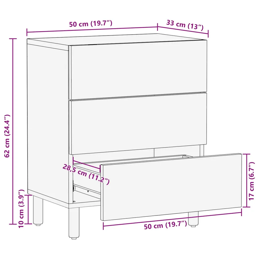 Cabinet de chevet Blanc 50 x 33 x 62 cm Bois de mangue massif - 11