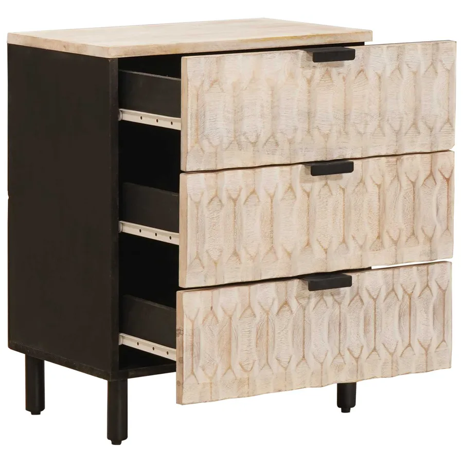 Cabinet de chevet Blanc 50 x 33 x 62 cm Bois de mangue massif - 2