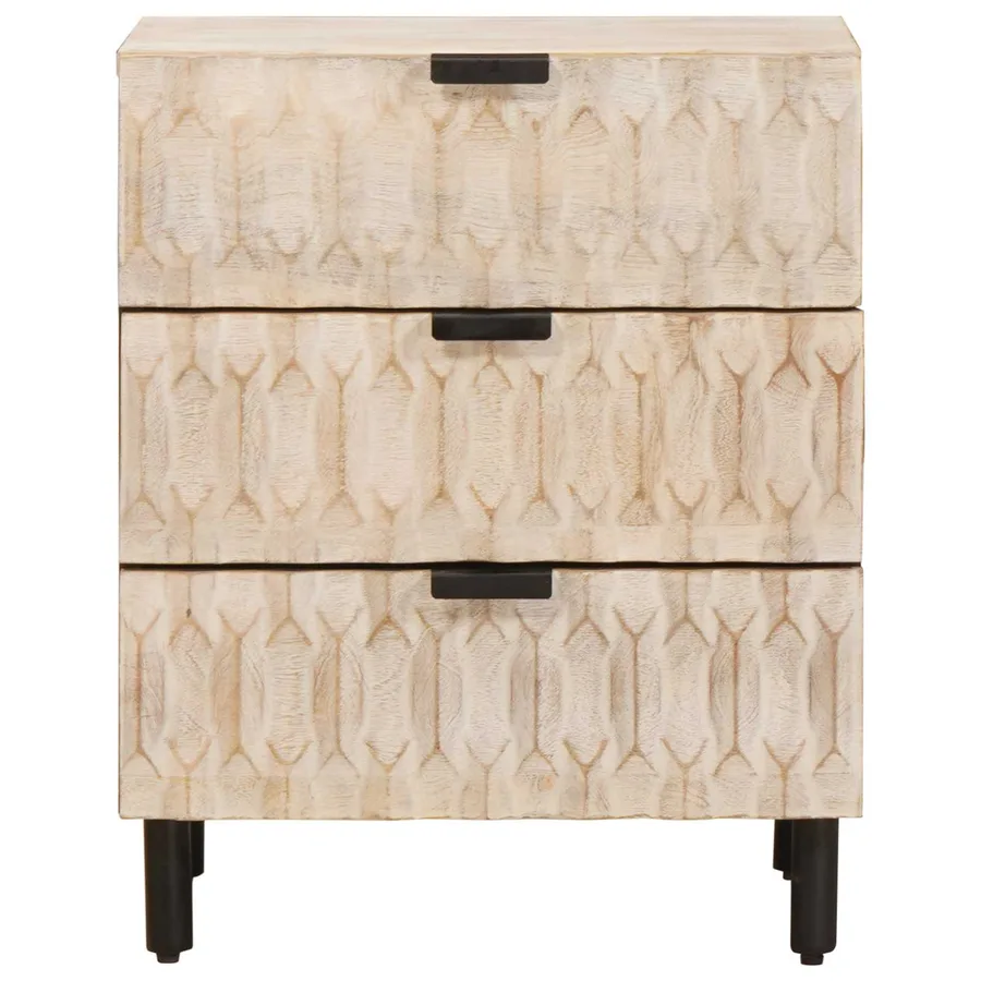 Cabinet de chevet Blanc 50 x 33 x 62 cm Bois de mangue massif - 3