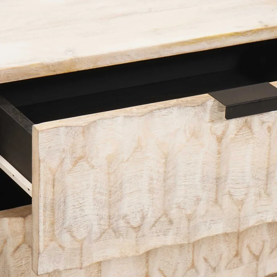 Cabinet de chevet Blanc 50 x 33 x 62 cm Bois de mangue massif - 7