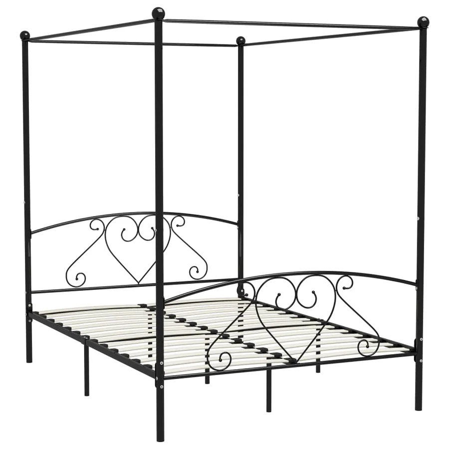 Cadre de lit sans matelas avec baldaquin noir 140x200 cm métal - 2