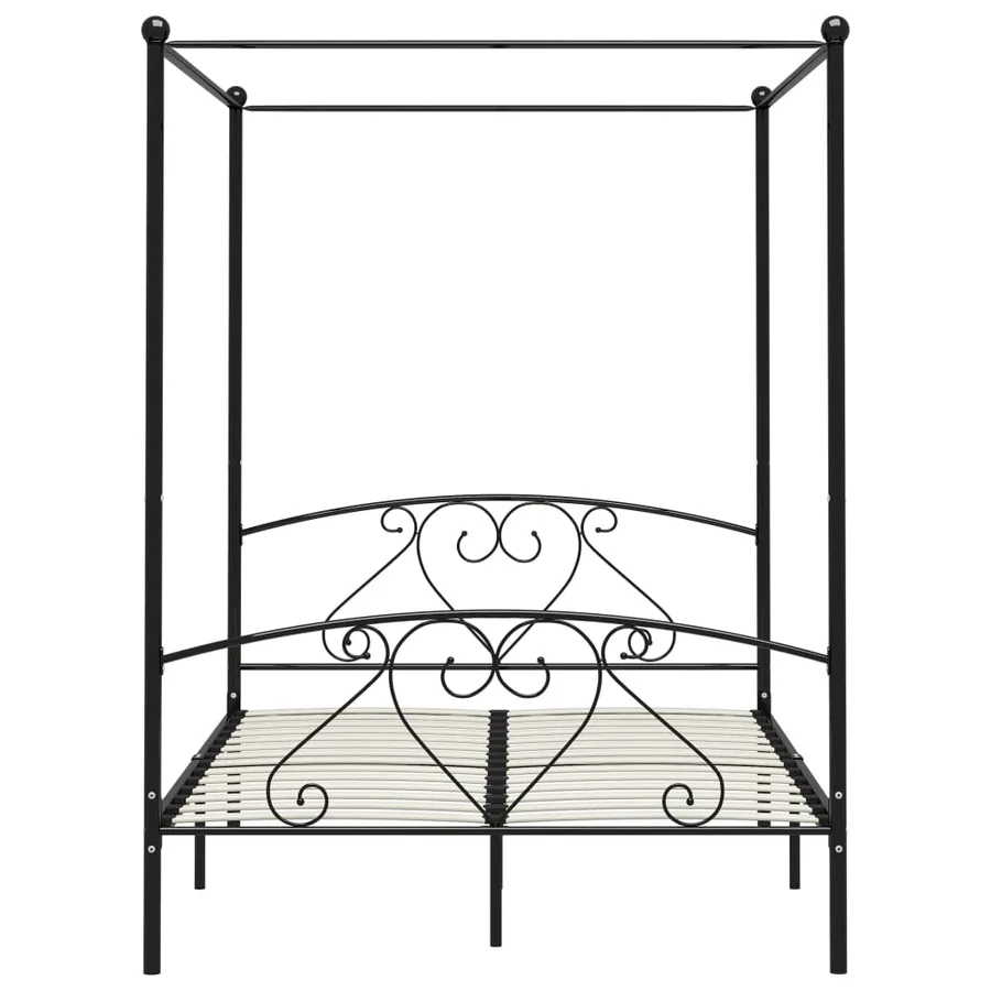 Cadre de lit sans matelas avec baldaquin noir 140x200 cm métal - 4