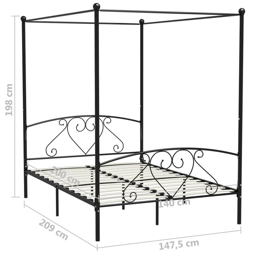 Cadre de lit sans matelas avec baldaquin noir 140x200 cm métal - 7