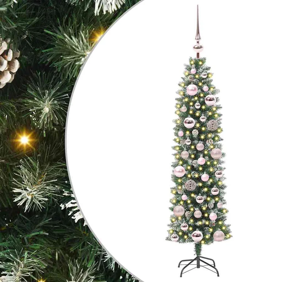 Arbre de Noël artificiel slim avec 150 LED Vert et blanc 120 cm - 2