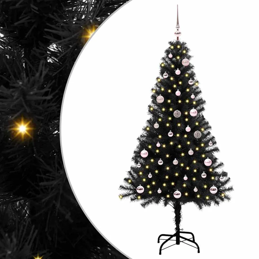 Sapin de Noël avec 150 LED avec support Noir 150 cm PVC