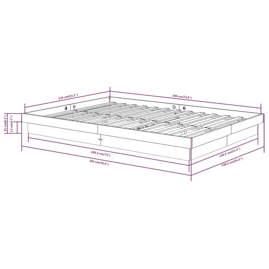 Cadre de lit sans matelas bois massif - 8