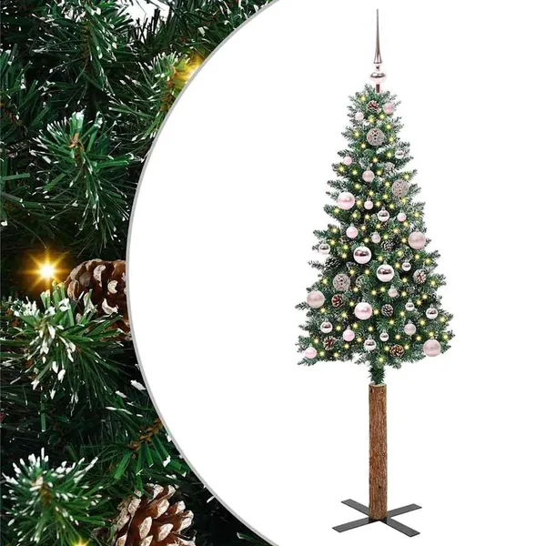 Sapin de Noël mince Vert 150 cm PVC et bois de pin massif