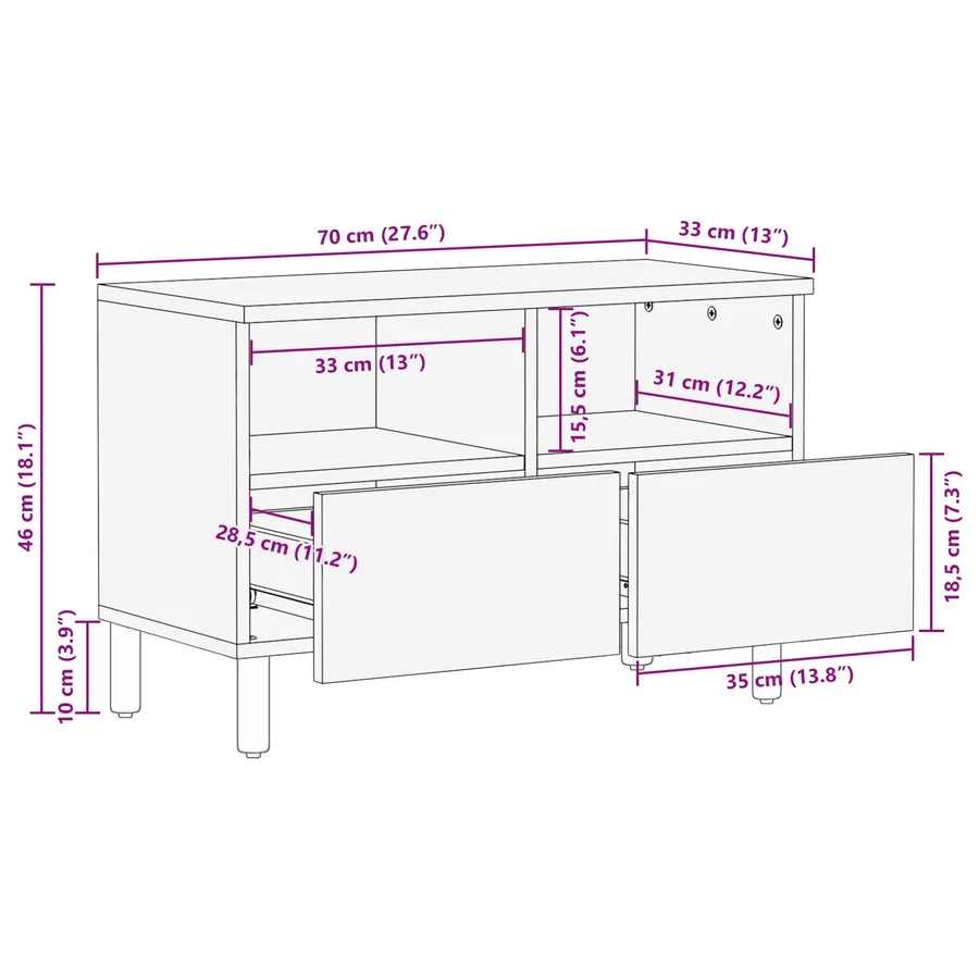 Meuble TV avec tiroir Finition Lavage Blanc 70 x 33 x 46 cm - 11
