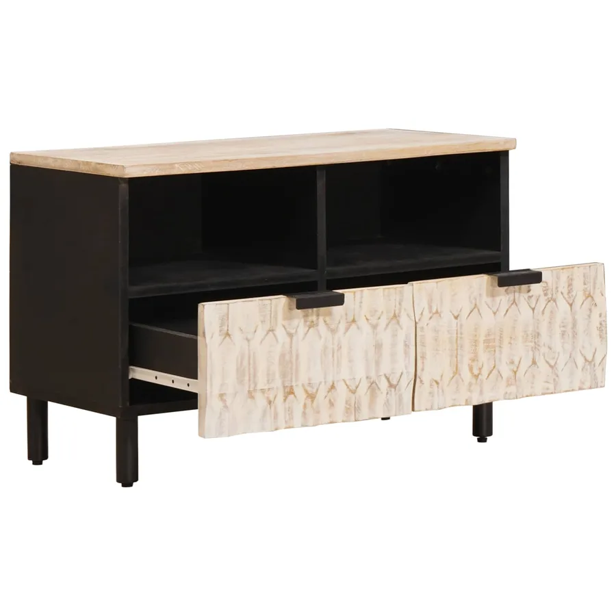 Meuble TV avec tiroir Finition Lavage Blanc 70 x 33 x 46 cm - 2