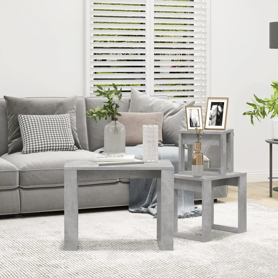 Tables gigognes 3 pcs Gris béton Bois d'ingénierie - 3