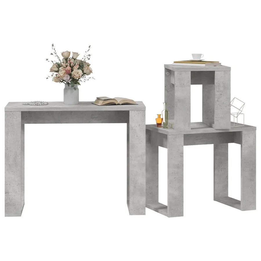 Tables gigognes 3 pcs Gris béton Bois d'ingénierie - 4