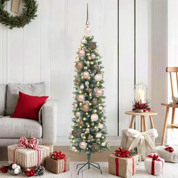 Arbre de Noël artificiel slim avec 150 LED Vert et blanc 120 cm