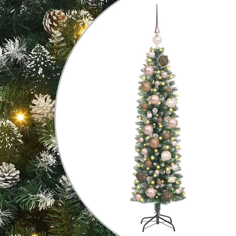 Arbre de Noël artificiel slim avec 150 LED Vert et blanc 120 cm - 2
