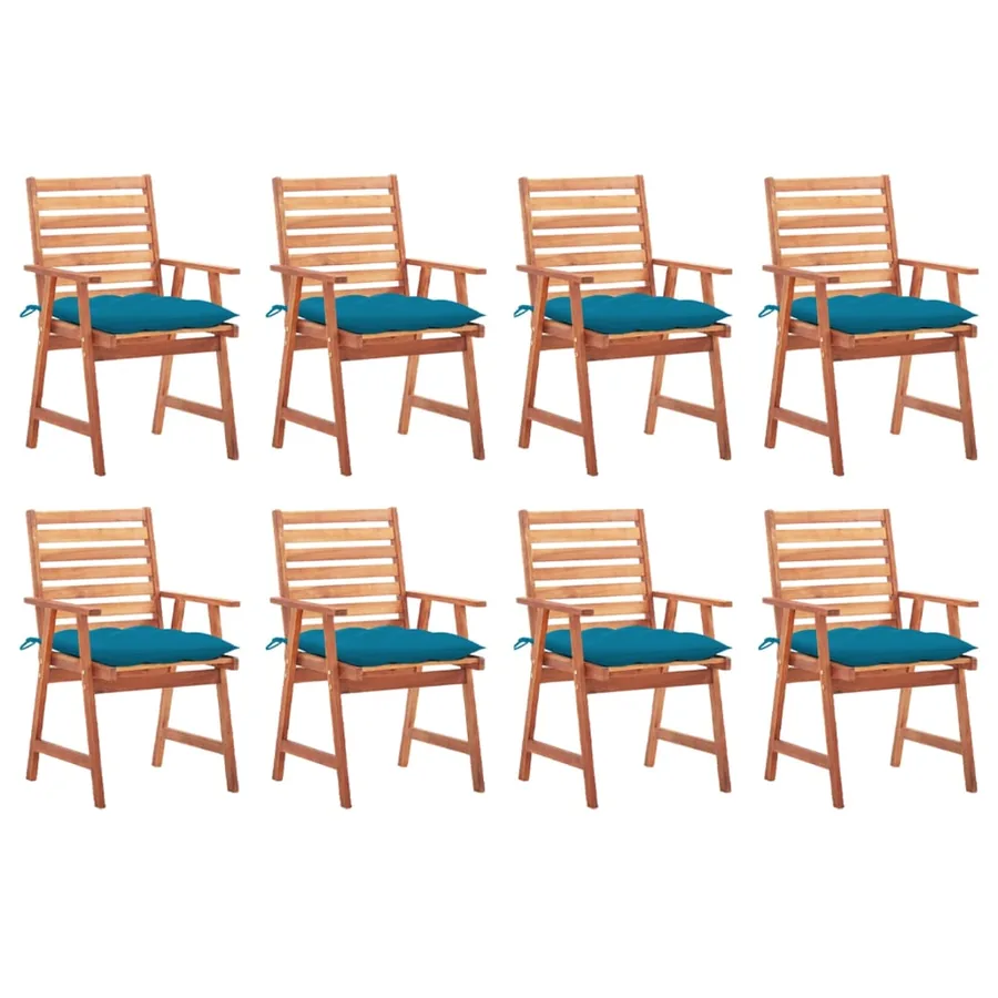 Chaises à manger d'extérieur lot de 8 et coussins Acacia massif