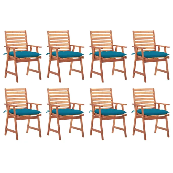 Chaises à manger d'extérieur lot de 8 et coussins Acacia massif