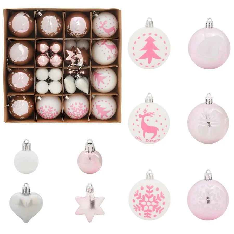 Ensemble de Boules de Noël 40 pcs Blanc et rose Plastique - 2