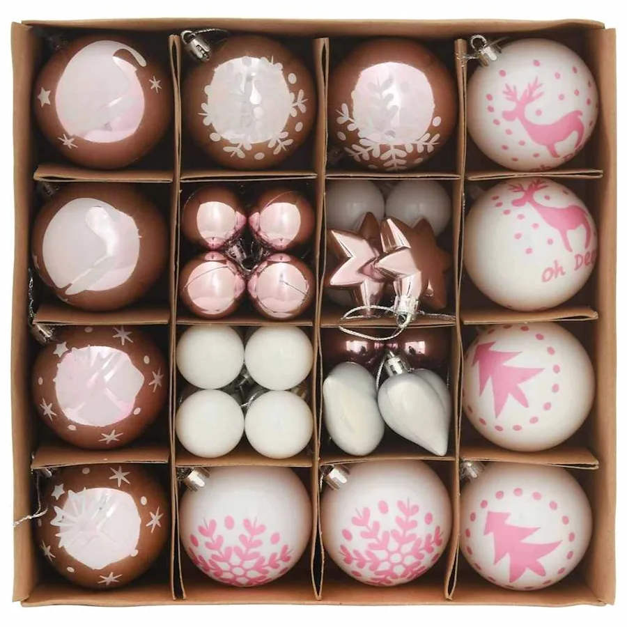 Ensemble de Boules de Noël 40 pcs Blanc et rose Plastique - 3