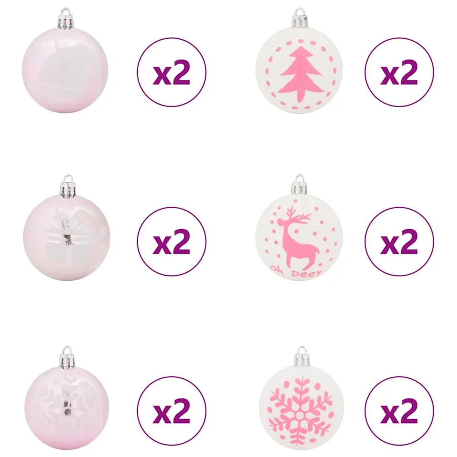 Ensemble de Boules de Noël 40 pcs Blanc et rose Plastique - 4