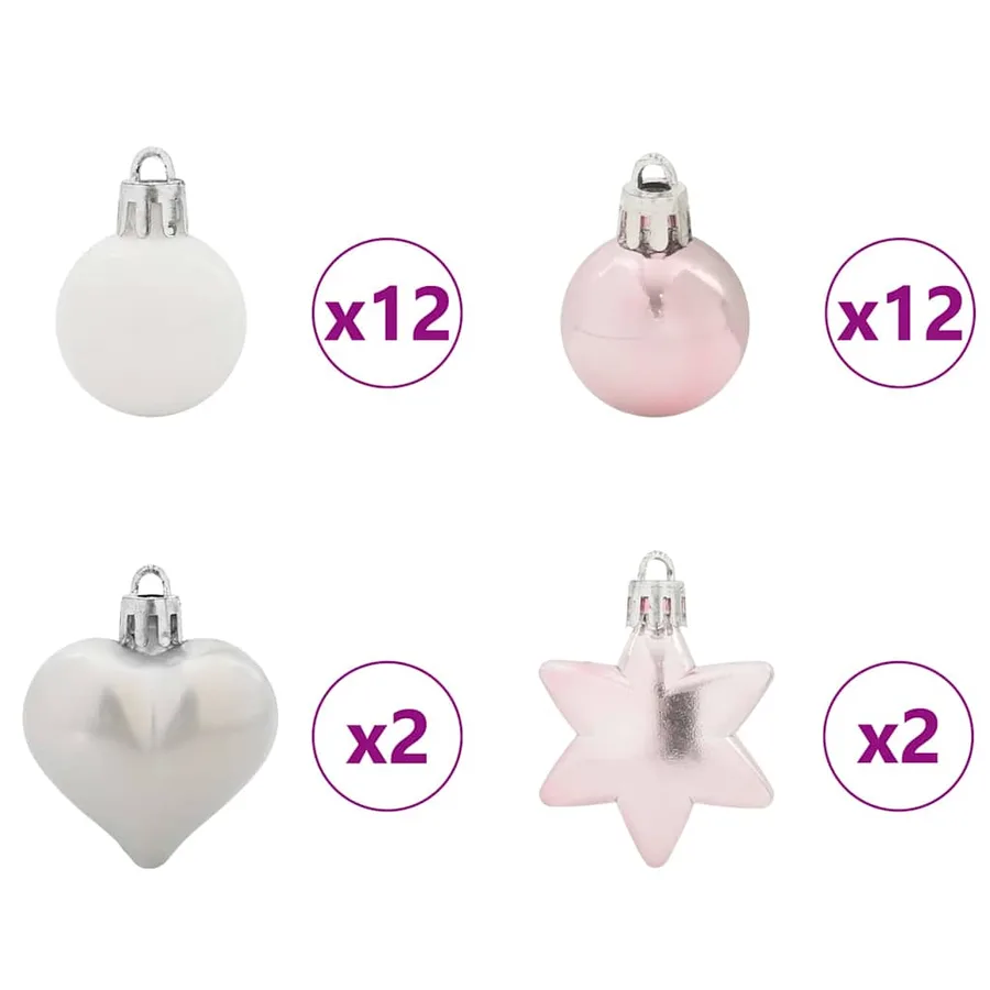 Ensemble de Boules de Noël 40 pcs Blanc et rose Plastique - 5