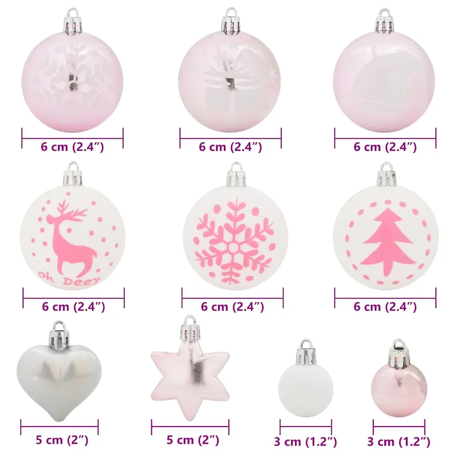 Ensemble de Boules de Noël 40 pcs Blanc et rose Plastique - 7