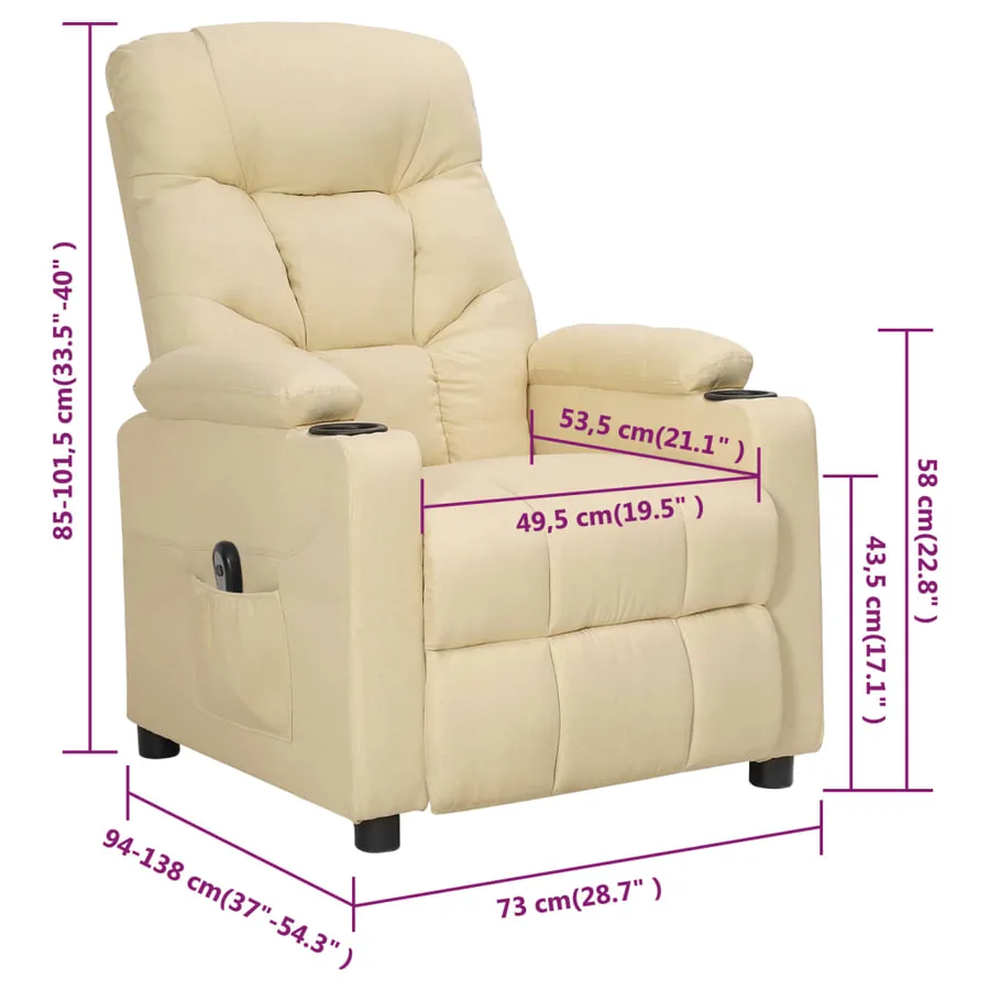 Fauteuil inclinable électrique Crème Tissu - 11