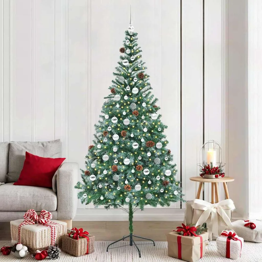Sapin de Noël artificiel avec 300 LED Vert 210 cm PVC et Acier