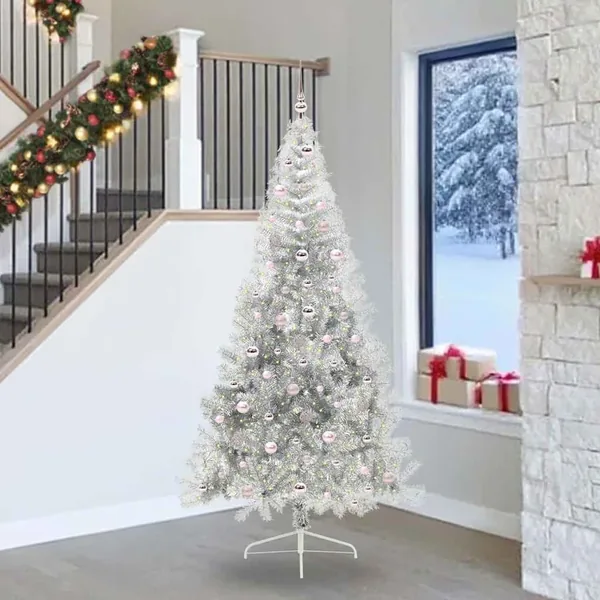 Sapin de Noël artificiel pré-éclairé Argent 240 cm PET