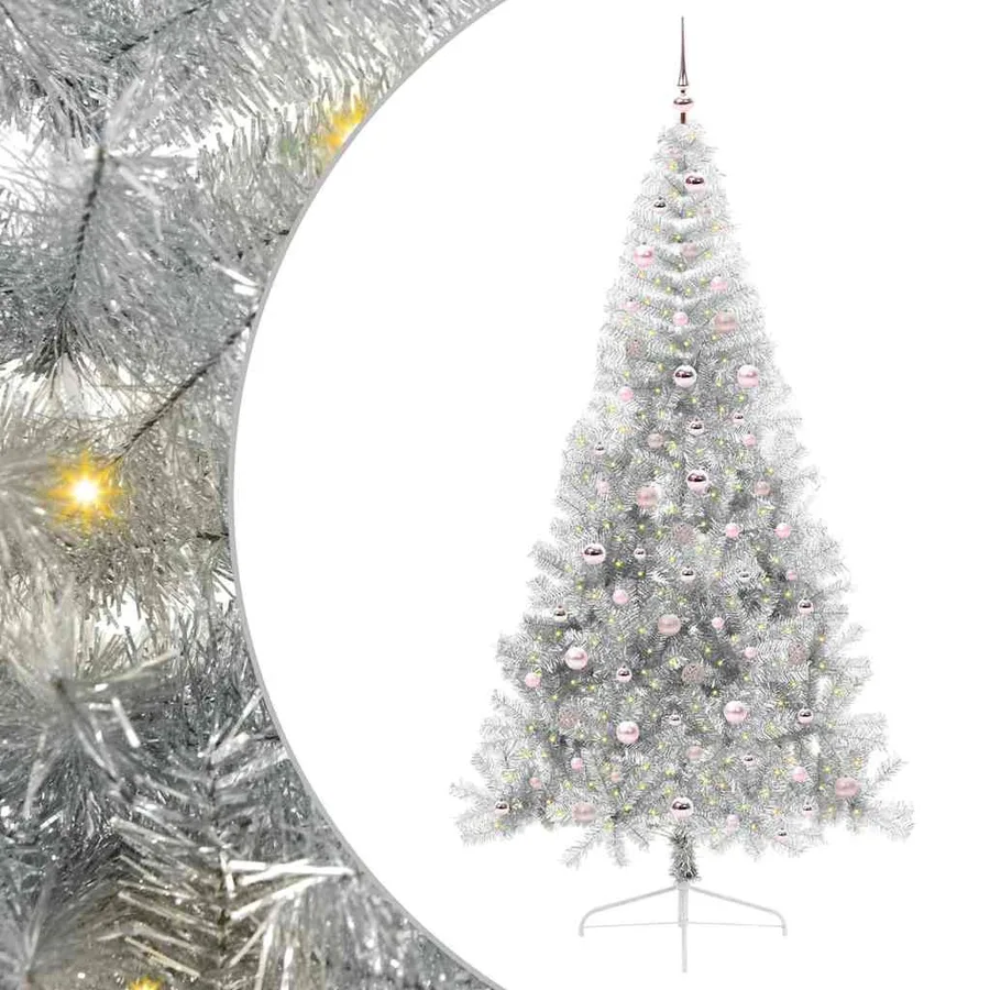Sapin de Noël artificiel pré-éclairé Argent 240 cm PET - 2